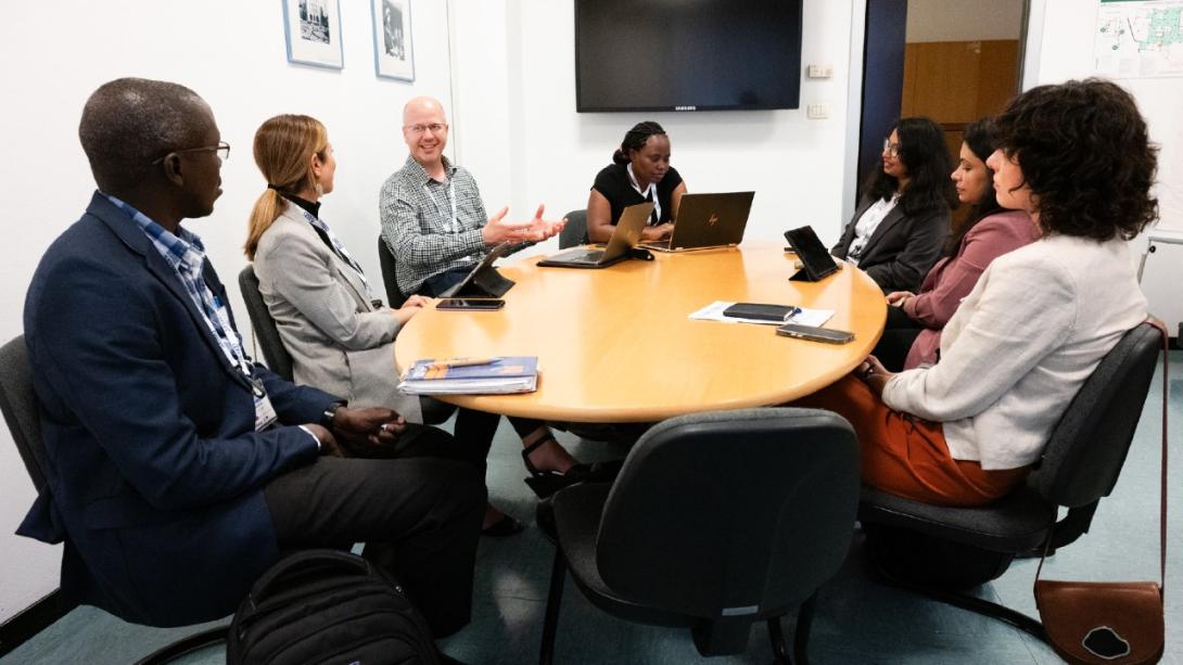 Group discussions (from left): Anywar Godwin, Lecturer, Makerere University, Uganda; Marianela Rodriguez, Researcher INTA-CONICET, Argentina; James Hammond, Professor of Geophysics, Birkbeck, University of London, United Kingdom; Immaculate Nakamya, Acting Head, Science and Technology Policy Analysis and Development Unit, Uganda National Council for Science and Technology, Uganda; Sneha Sinha, Consultant, Research Information and System for Developing Countries, New Delhi, India; Nidhi Singh, Scientist, Ind